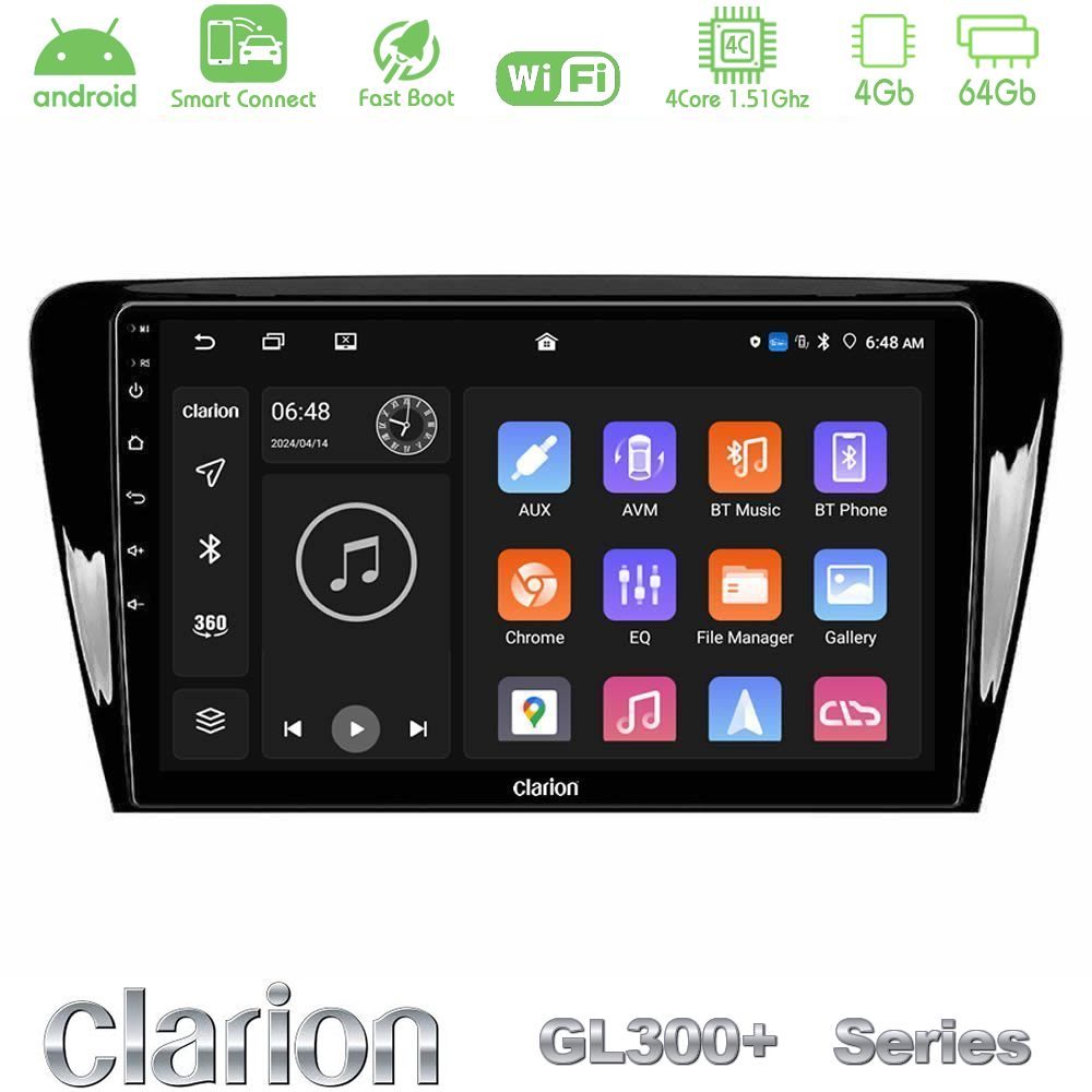 Clarion GL300+ Series 4Core Android ClarionOS 4+64GB  Skoda Octavia 7 Navigation Multimedia Tablet 10"