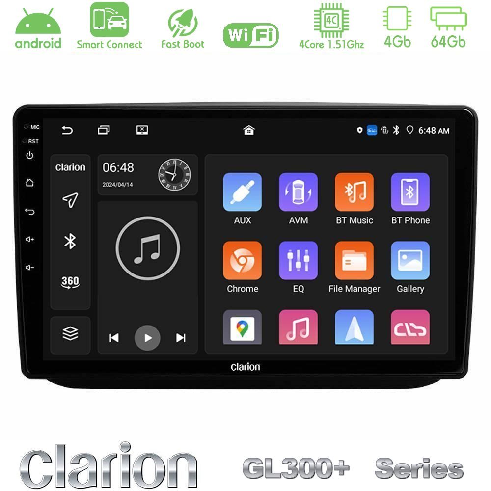 Clarion GL300+ Series 4Core Android ClarionOS 4+64GB  Skoda Fabia 2007-2014 Navigation Multimedia Tablet 10"