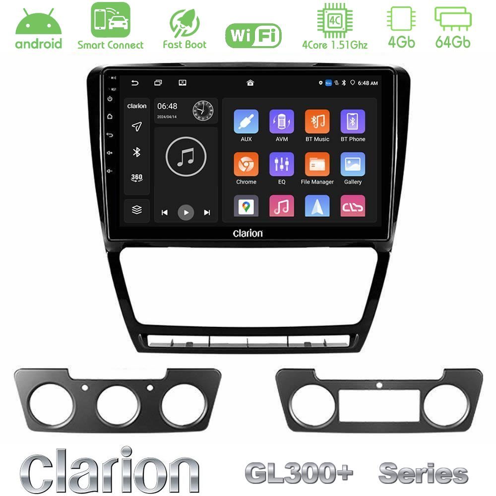 Clarion GL300+ Series 4Core Android ClarionOS 4+64GB  Skoda Octavia 5 Navigation Multimedia Tablet 10"