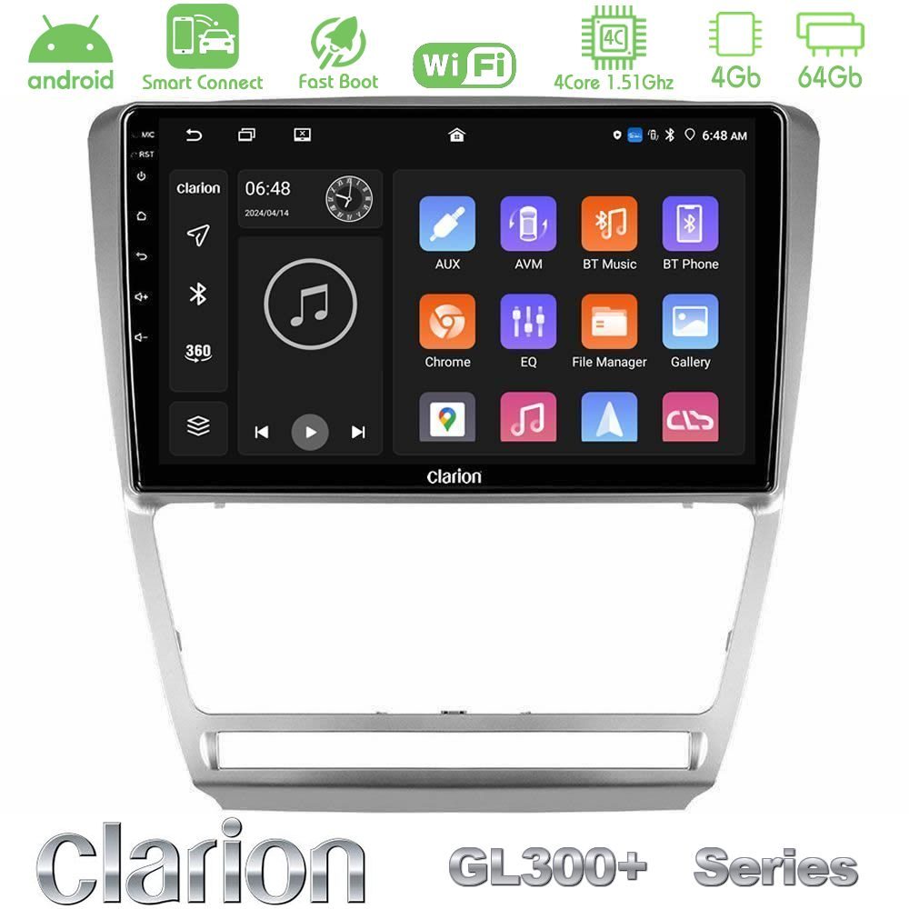 Clarion GL300+ Series 4Core Android ClarionOS 4+64GB  Skoda Octavia 5 Navigation Multimedia Tablet 10"