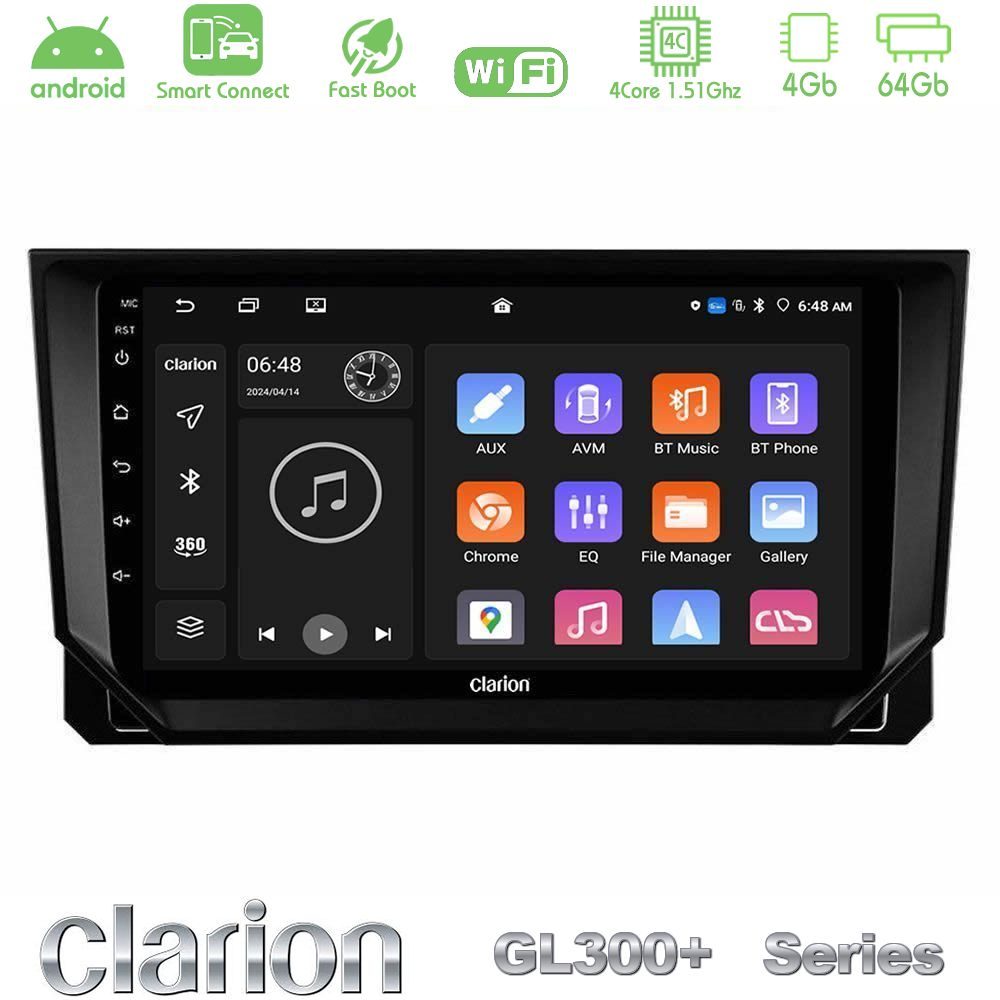 Clarion GL300+ Series 4Core Android ClarionOS 4+64GB Seat Arona/Ibiza Navigation Multimedia Tablet 9"