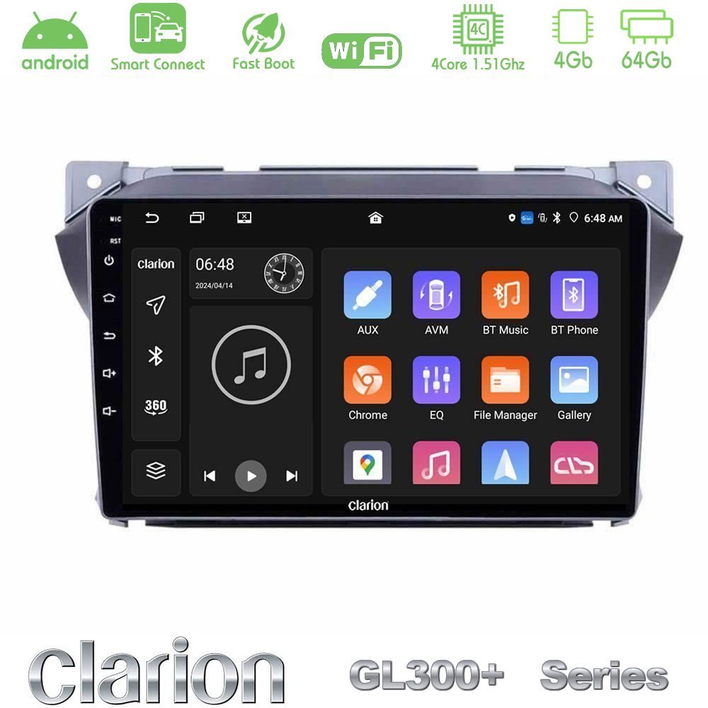 Clarion GL300+ Series 4Core Android ClarionOS 4+64GB Suzuki Alto amp; Nissan Pixo Navigation Multimedia Tablet 9"