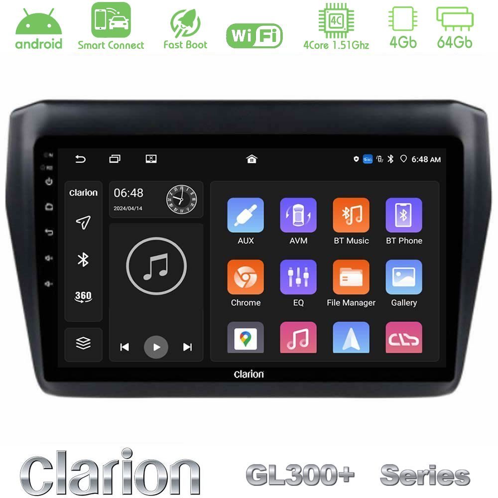 Clarion GL300+ Series 4Core Android ClarionOS 4+64GB Suzuki Swift 2017-2023 Navigation Multimedia Tablet 9"