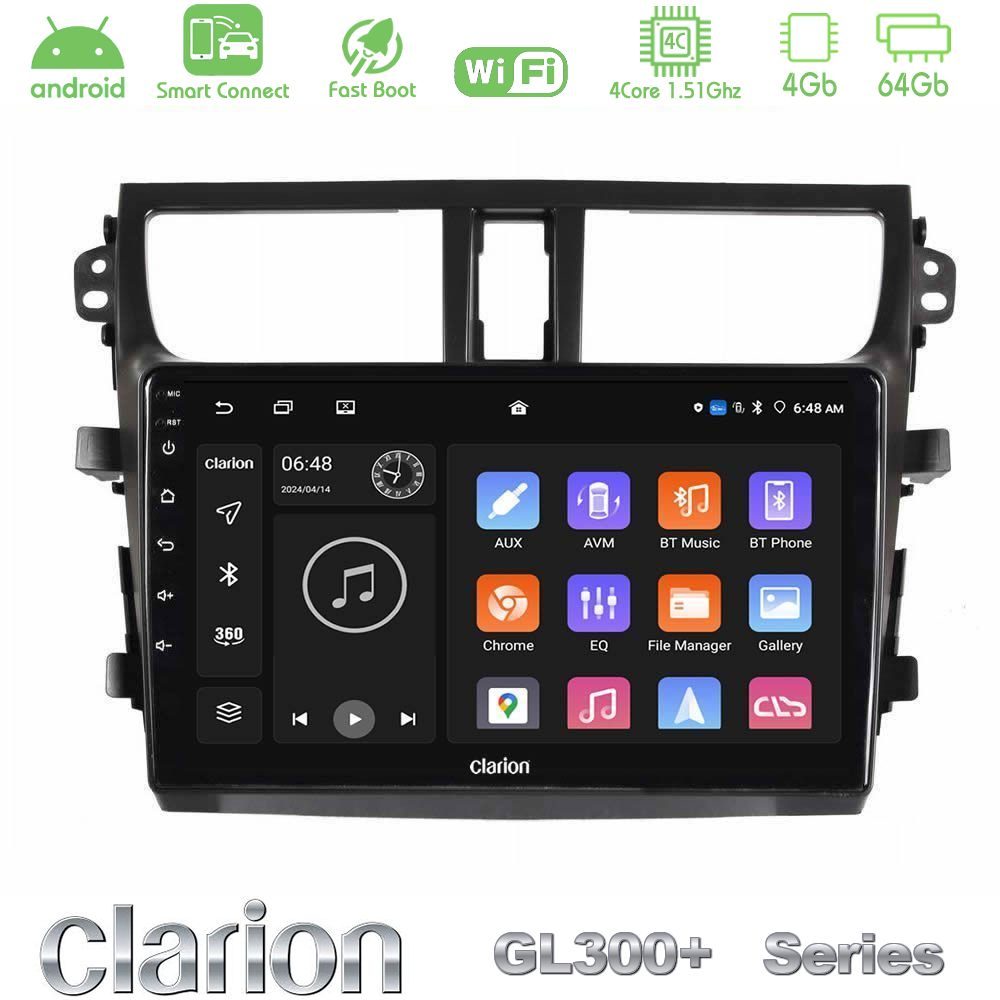Clarion GL300+ Series 4Core Android ClarionOS 4+64GB  Suzuki Celerio 2014-2020 Navigation Multimedia Tablet 9"