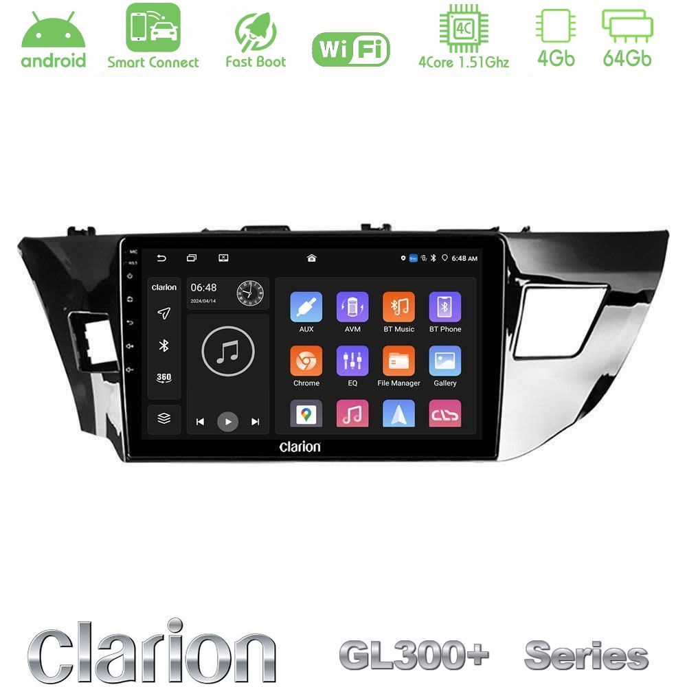 Clarion GL300+ Series 4Core Android ClarionOS 4+64GB Toyota Corolla 2014-2016 Navigation Multimedia Tablet 9"