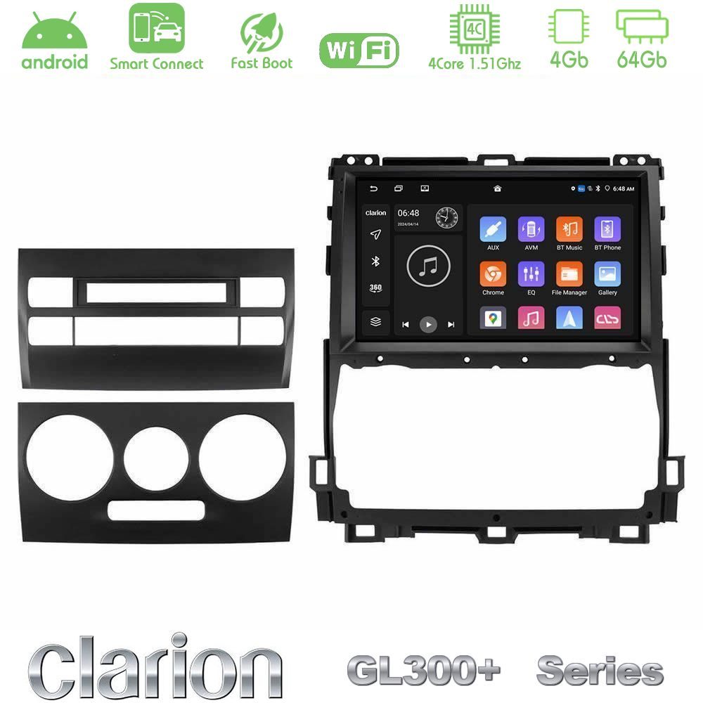 Clarion GL300+ Series 4Core Android ClarionOS 4+64GB Toyota Land Cruiser J120 2002-2009 Navigation Multimedia Tablet 9"