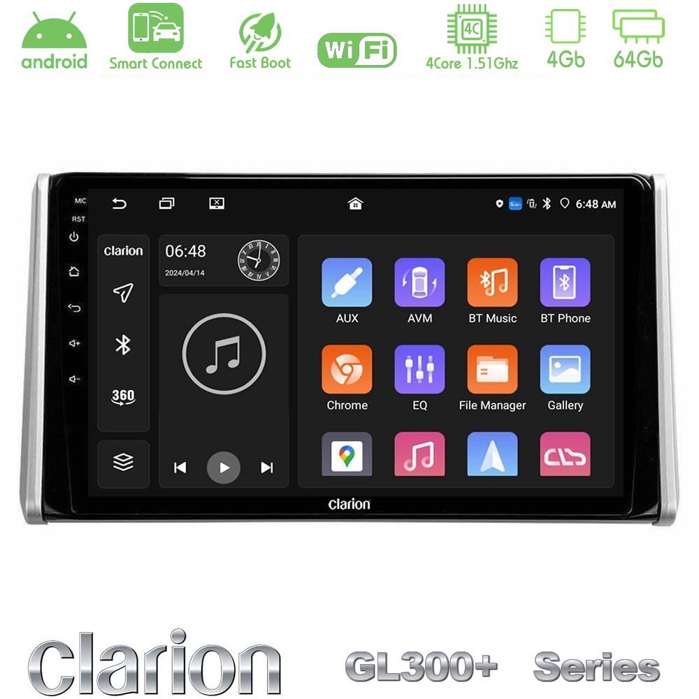 Clarion GL300+ Series 4Core Android ClarionOS 4+64GB  Toyota RAV4 2019-2023 Navigation Multimedia Tablet 10"