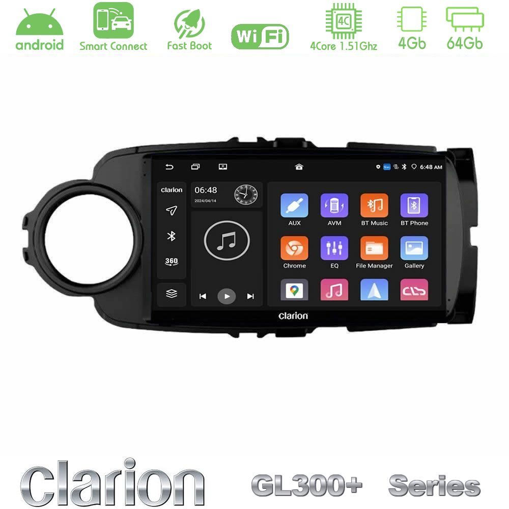 Clarion GL300+ Series 4Core Android ClarionOS 4+64GB  Toyota Yaris Navigation Multimedia Tablet 9" (Μαύρο Χρώμα)