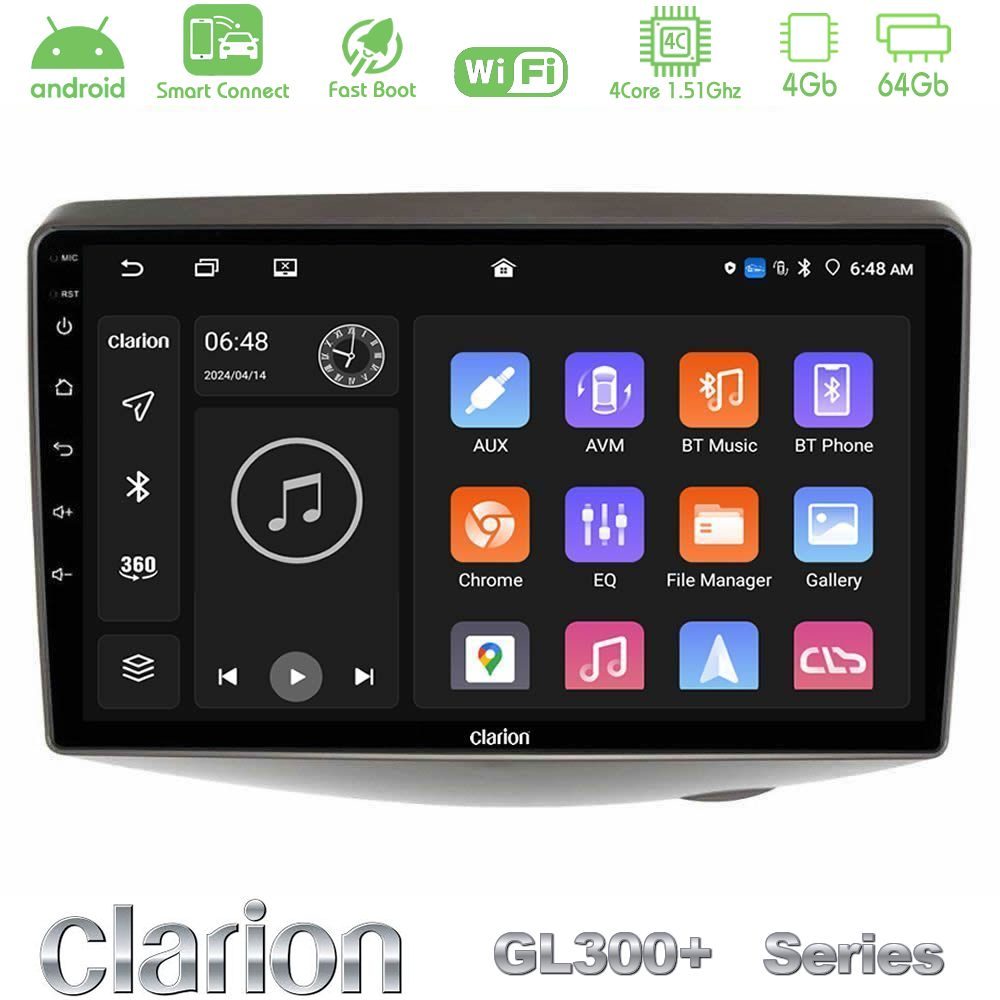 Clarion GL300+ Series 4Core Android ClarionOS 4+64GB  Toyota Yaris 1999 - 2006 Navigation Multimedia Tablet 9"