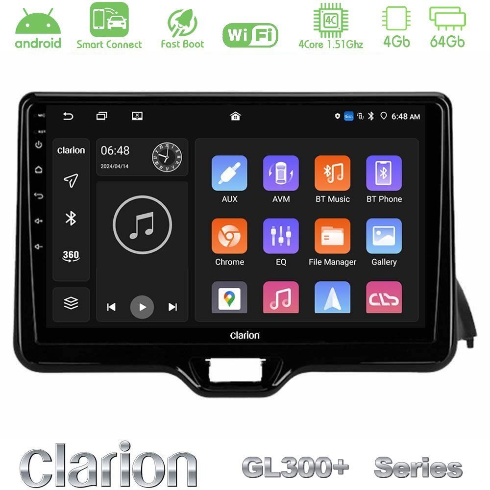 Clarion GL300+ Series 4Core Android ClarionOS 4+64GB Toyota Yaris 2020-> Navigation Multimedia Tablet 10"