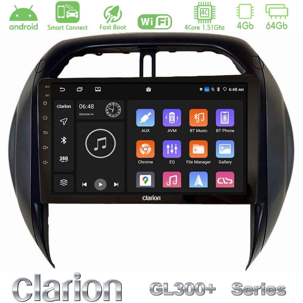 Clarion GL300+ Series 4Core Android ClarionOS 4+64GB  Toyota RAV4 2001-2005 (Auto A/C) Navigation Multimedia Tablet 9"