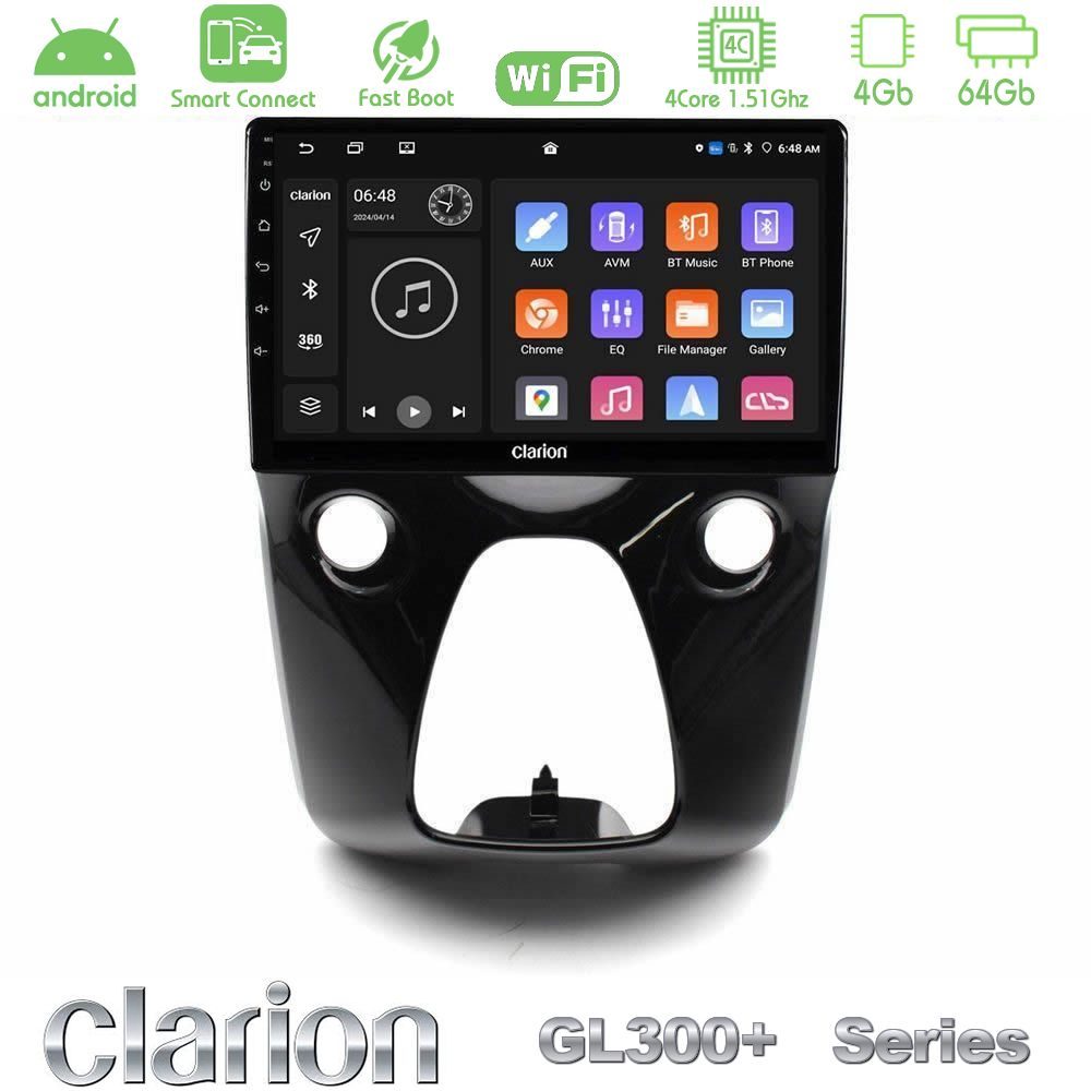 Clarion GL300+ Series 4Core Android ClarionOS 4+64GB  Toyota Aygo | Citroen C1 | Peugeot 108 Navigation Multimedia 10"