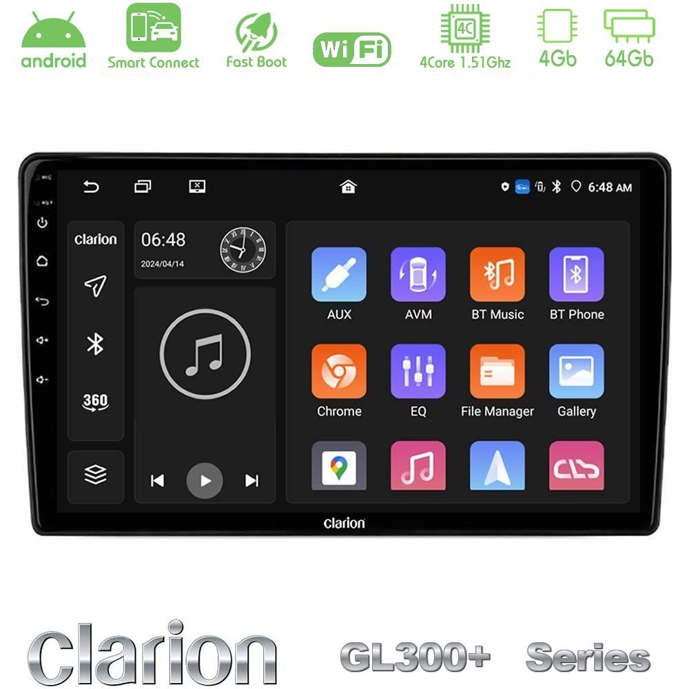 Clarion GL300+ Series 4Core Android ClarionOS 4+64GB Toyota Corolla Verso 2001-2004 Navigation Multimedia Tablet 9"