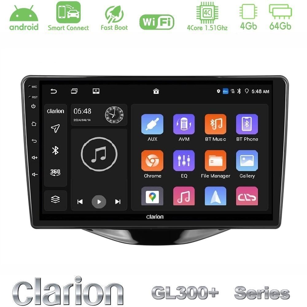 Clarion GL300+ Series 4Core Android ClarionOS 4+64GB Toyota Aygo | Citroen C1 | Peugeot 108 Navigation Multimedia Tablet 9"