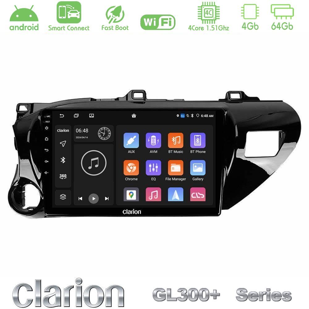 Clarion GL300+ Series 4Core Android ClarionOS 4+64GB  Toyota Hilux 2017-2021 Navigation Multimedia Tablet 10"