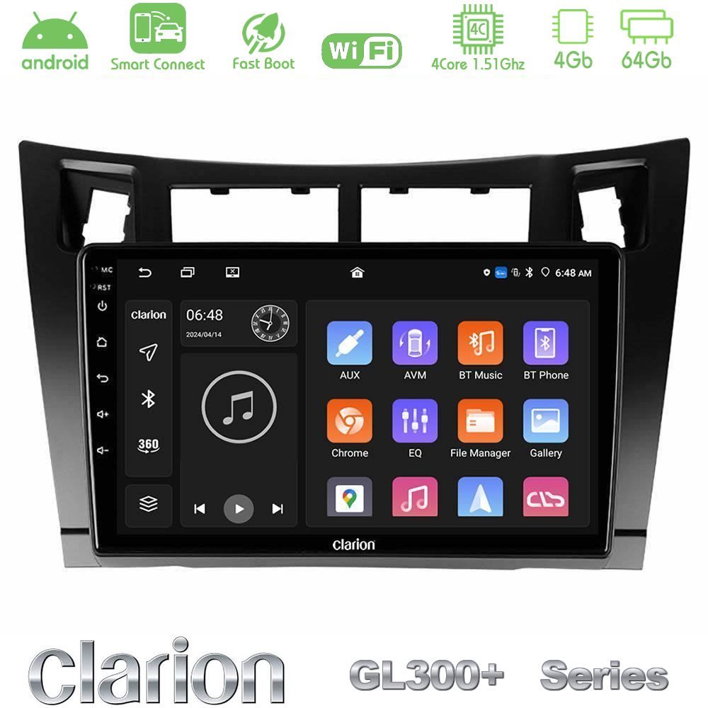 Clarion GL300+ Series 4Core Android ClarionOS 4+64GB  Toyota Yaris Navigation Multimedia Tablet 9" (Μαύρο Χρώμα)