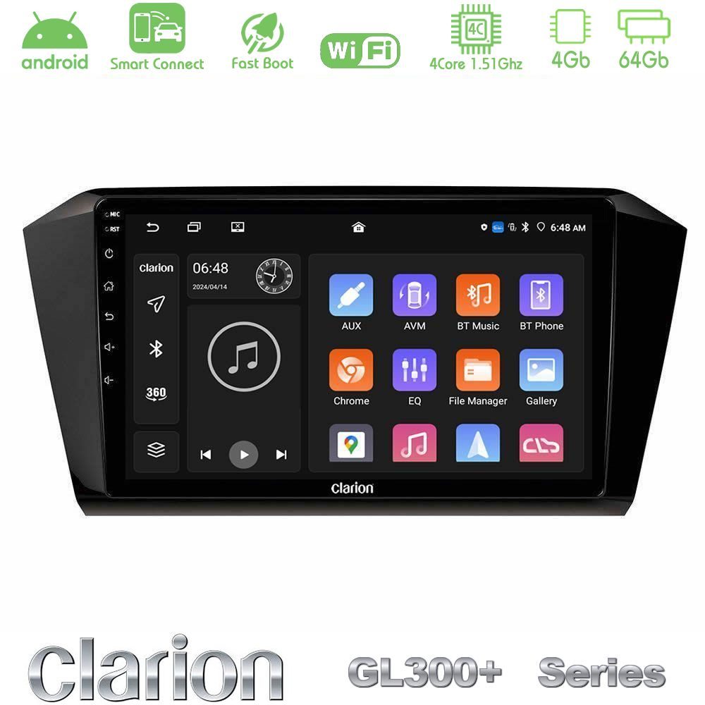 Clarion GL300+ Series 4Core Android ClarionOS 4+64GB  VW Passat Navigation Multimedia Tablet 10"