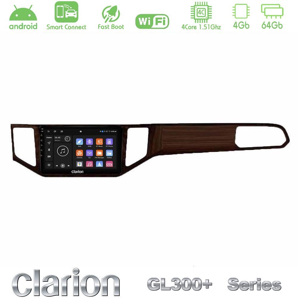 Clarion GL300+ Series 4Core Android ClarionOS 4+64GB  VW Sportsvan 2014-2020 Navigation Multimedia Tablet 9" (Ξύλινη απόχρωση)
