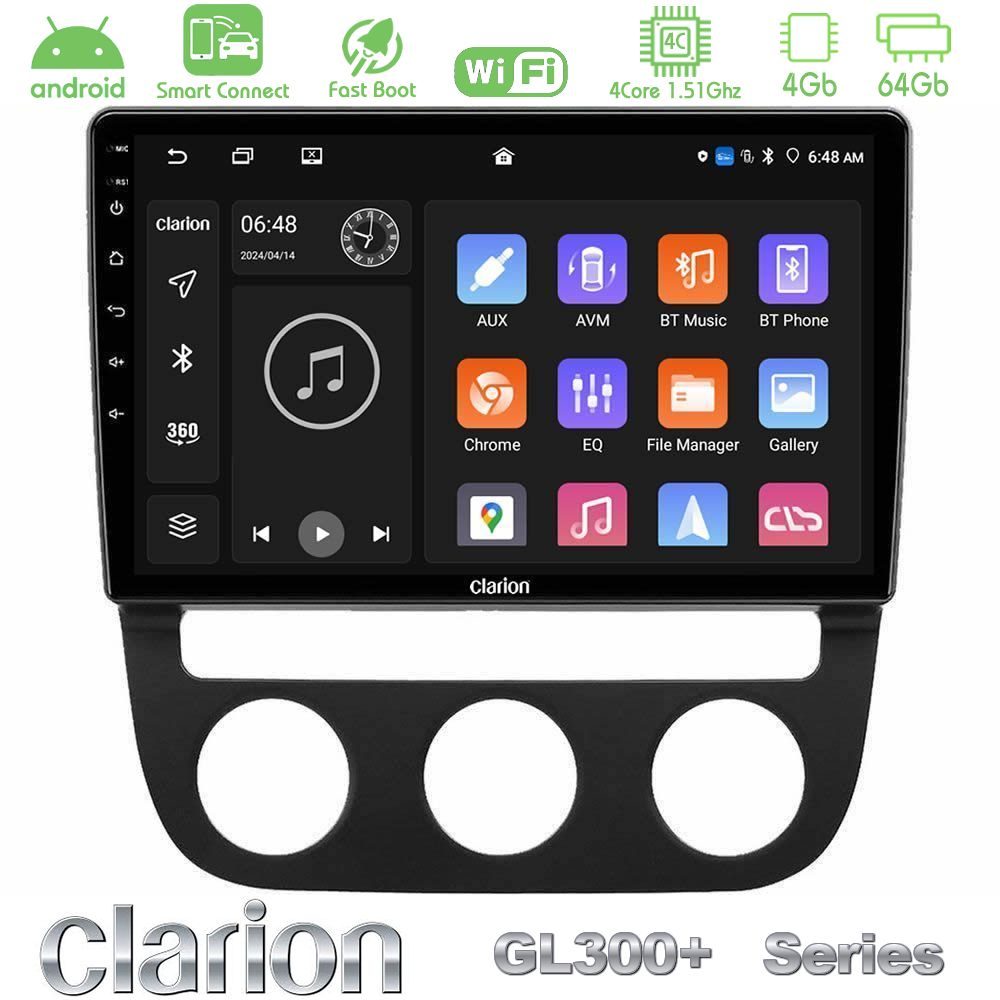 Clarion GL300+ Series 4Core Android ClarionOS 4+64GB VW Jetta Navigation Multimedia Tablet 10"