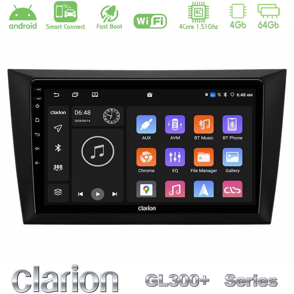 Clarion GL300+ Series 4Core Android ClarionOS 4+64GB  Vw Golf 6 Navigation Multimedia Tablet 9"