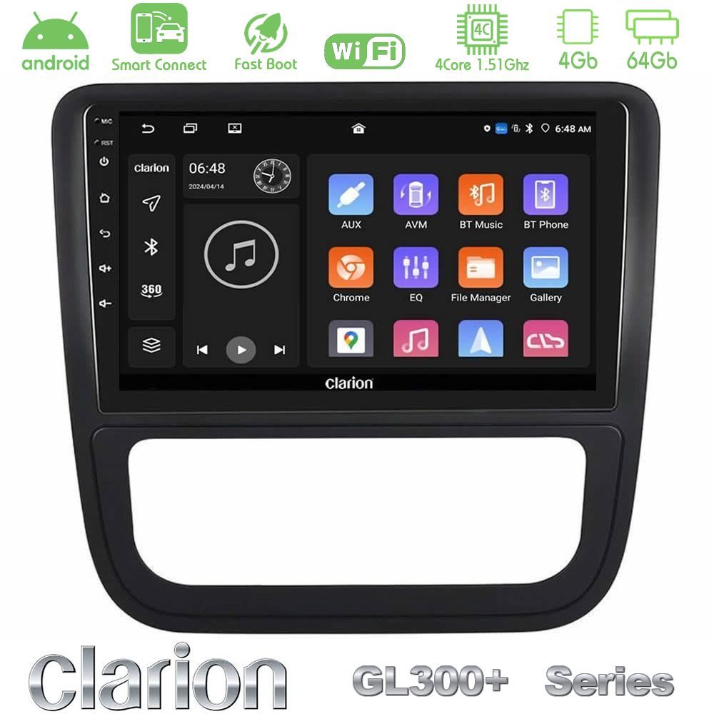 Clarion GL300+ Series 4Core Android ClarionOS 4+64GB  VW Scirocco 2008-2014 Navigation Multimedia Tablet 9" (Μαύρο Χρώμα)