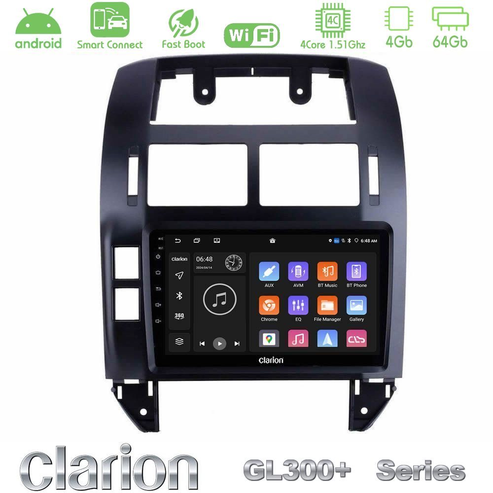 Clarion GL300+ Series 4Core Android ClarionOS 4+64GB VW Polo 2002-2009 Navigation Multimedia Tablet 9"