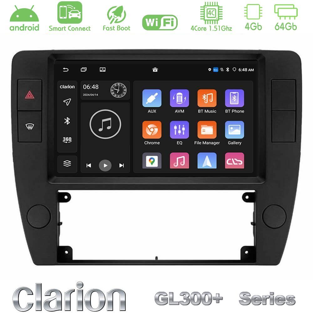 Clarion GL300+ Series 4Core Android ClarionOS 4+64GB  VW Passat B5 2001-2005 Navigation Multimedia Tablet 9"