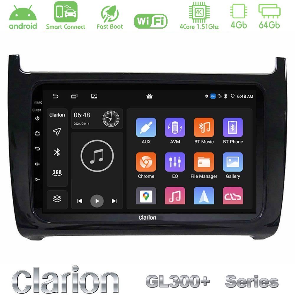 Clarion GL300+ Series 4Core Android ClarionOS 4+64GB  Vw Polo Navigation Multimedia Tablet 9"