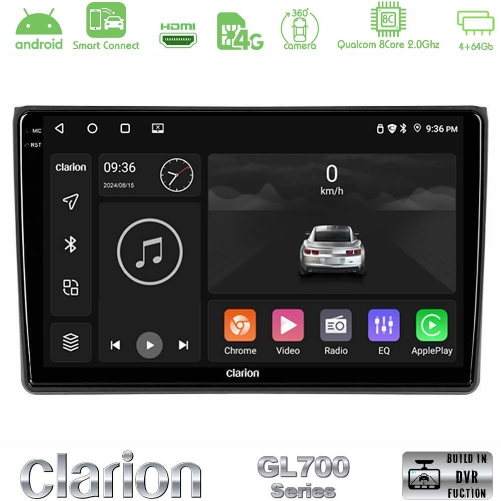 Clarion GL700 Series 8Core Android ClarionOS 4+64GB Audi A4 B7 Navigation Multimedia Tablet 9" Με Carplay & Android Auto
