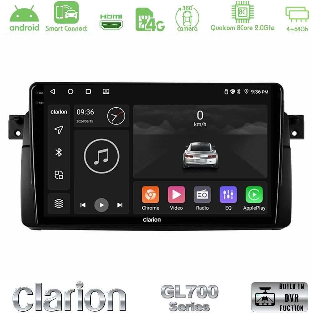 Clarion GL700 Series 8Core Android ClarionOS 4+64GB BMW E46 Navigation Multimedia Tablet 9" Με Carplay & Android Auto