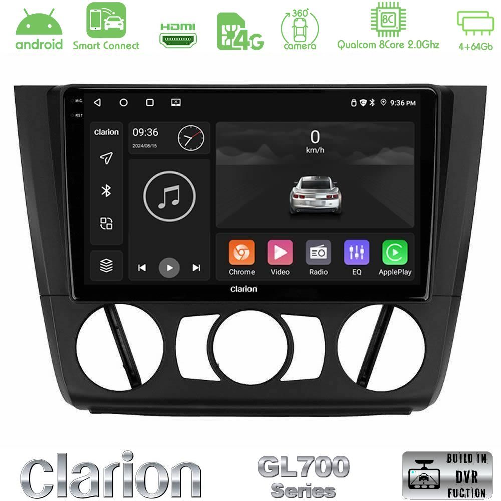 Clarion GL700 Series 8Core Android ClarionOS 4+64GB BMW 1Series E81/E82/E87/E88 (MANUAL A/C) Navigation Multimedia Tablet 9" Με Carplay & Android Auto