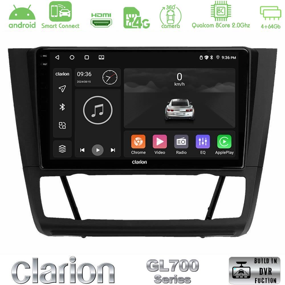 Clarion GL700 Series 8Core Android ClarionOS 4+64GB BMW 1Series E81/E82/E87/E88 (AUTO A/C) Navigation Multimedia Tablet 9" Με Carplay & Android Auto