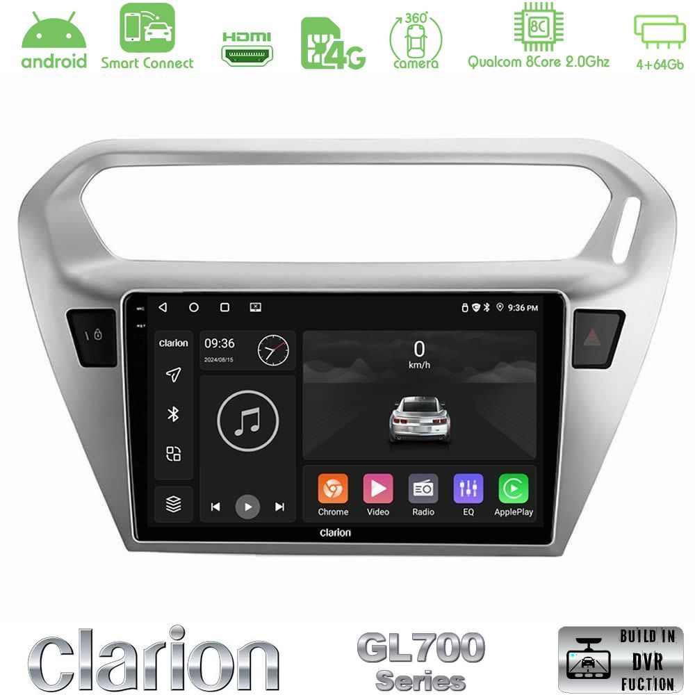 Clarion GL700 Series 8Core Android ClarionOS 4+64GB Citroen C-Elysee / Peugeot 301 Navigation Multimedia Tablet 9" Με Carplay & Android Auto