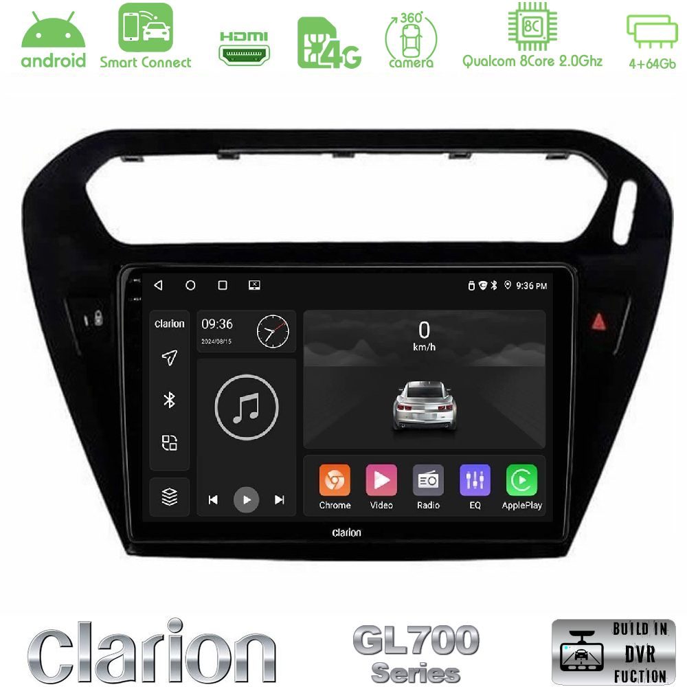 Clarion GL700 Series 8Core Android ClarionOS 4+64GB Citroen C-Elysee / Peugeot 301 Navigation Multimedia Tablet 9" Με Carplay & Android Auto
