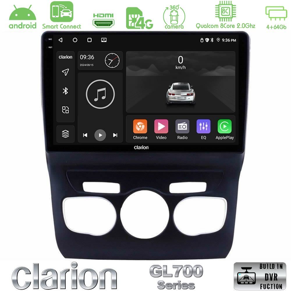Clarion GL700 Series 8Core Android ClarionOS 4+64GB Citroen C4L Navigation Multimedia Tablet 10" Με Carplay & Android Auto