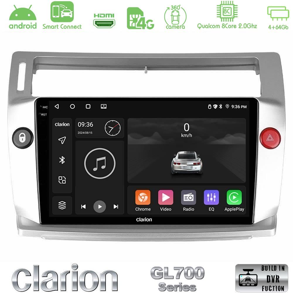 Clarion GL700 Series 8Core Android ClarionOS 4+64GB Citroen C4 2004-2010 Navigation Multimedia Tablet 9" Με Carplay & Android Auto