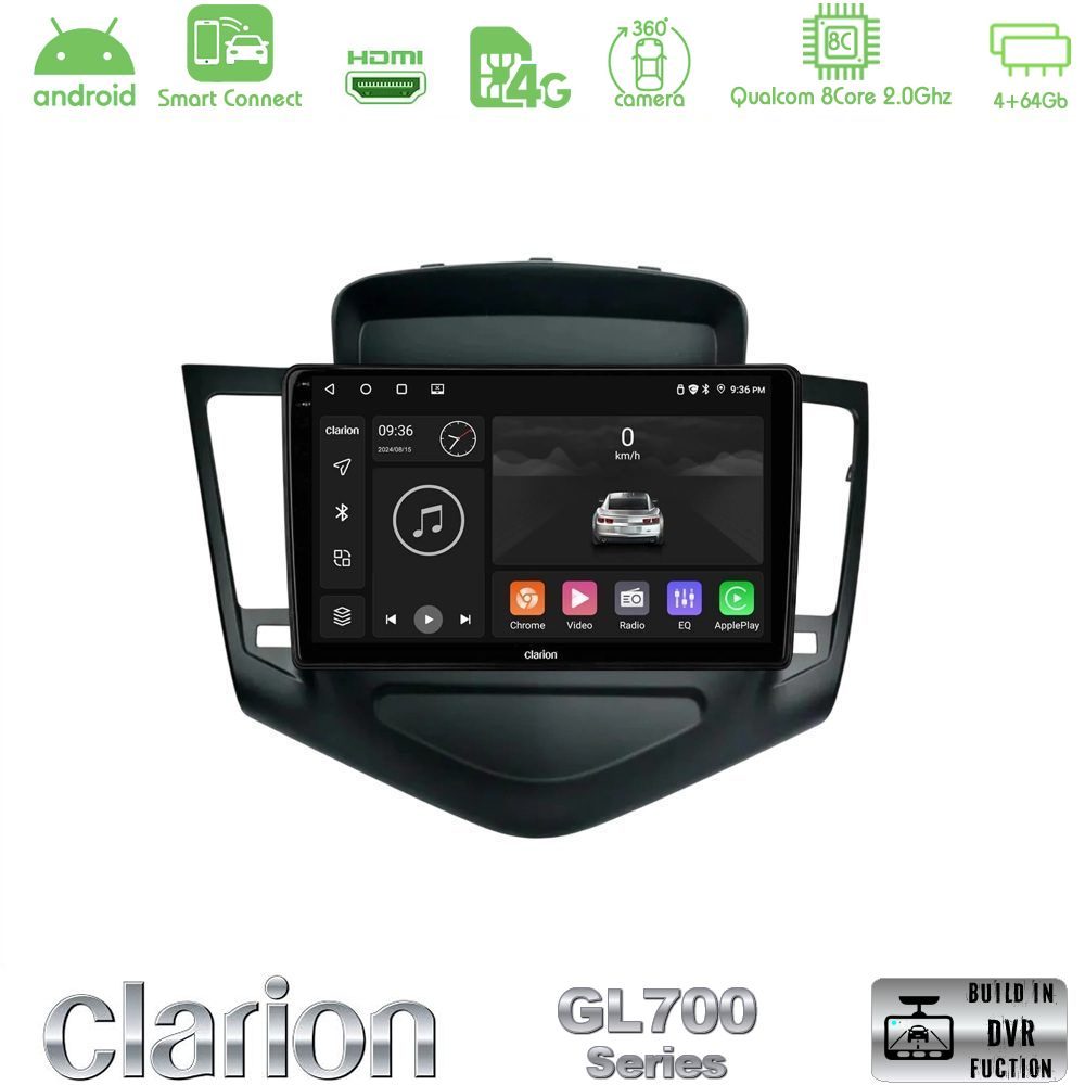 Clarion GL700 Series 8Core Android ClarionOS 4+64GB Chevrolet Cruze 2009-2012 Navigation Multimedia Tablet 9" Με Carplay & Android Auto