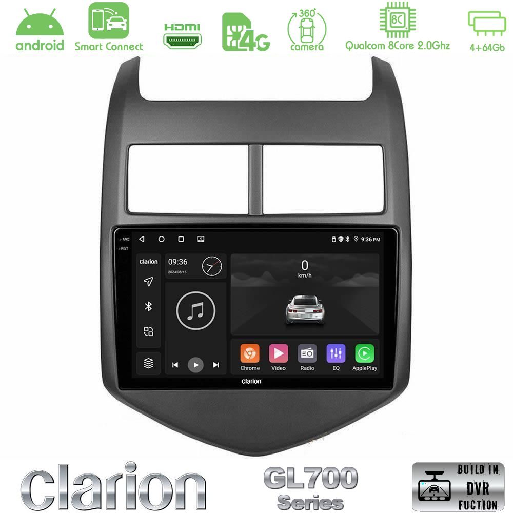 Clarion GL700 Series 8Core Android ClarionOS 4+64GB Chevrolet Aveo 2011-2017 Navigation Multimedia Tablet 9" Με Carplay & Android Auto