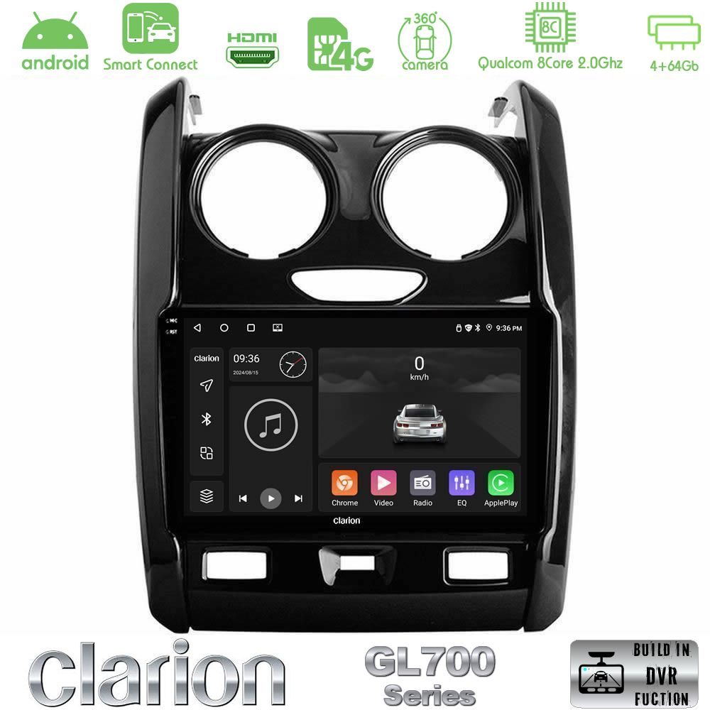 Clarion GL700 Series 8Core Android ClarionOS 4+64GB Dacia Duster 2014-2018 Navigation Multimedia Tablet 9" Με Carplay & Android Auto