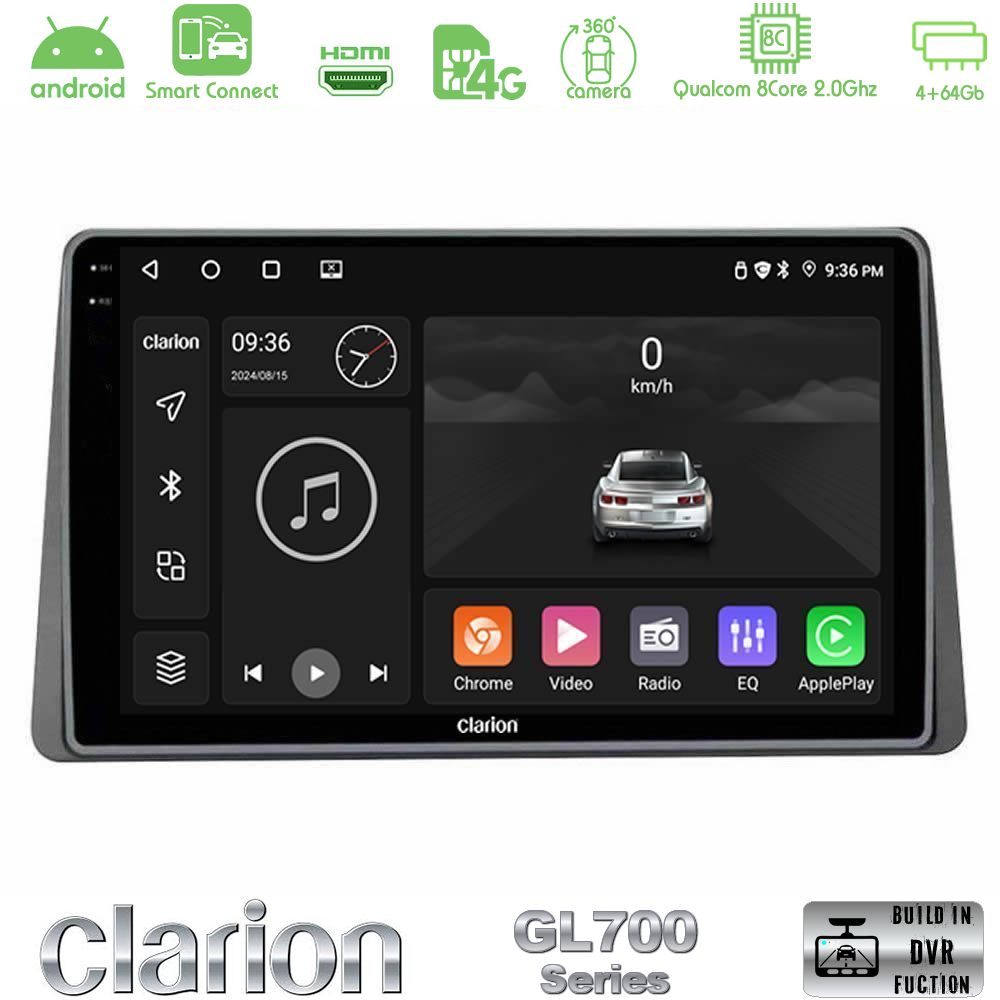 Clarion GL700 QUALCOMM Series 8Core Android ClarionOS 4+64GB Dacia Duster 2019-> Navigation Multimedia Tablet 10" Με Carplay & Android Auto