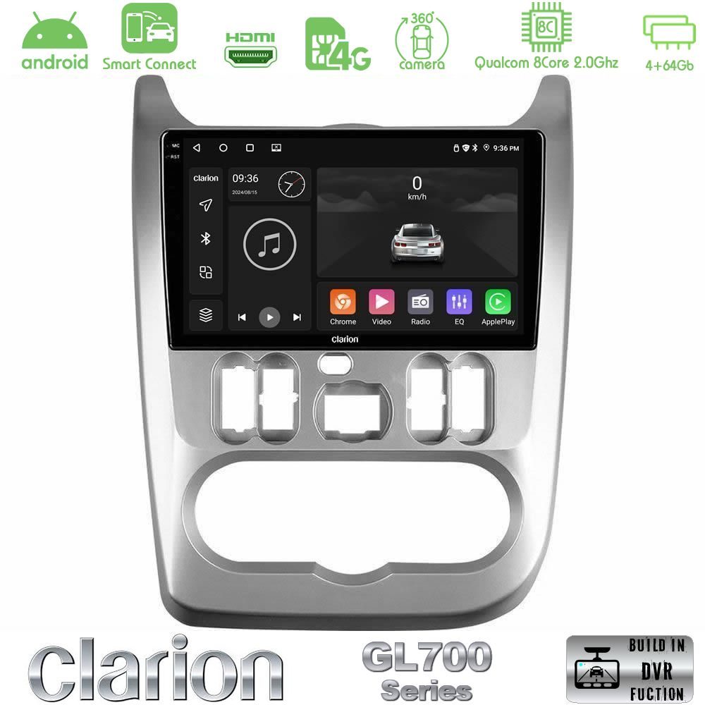 Clarion GL700 Series 8Core Android ClarionOS 4+64GB Dacia Duster/Sandero/Logan Navigation Multimedia Tablet 9" Με Carplay & Android Auto