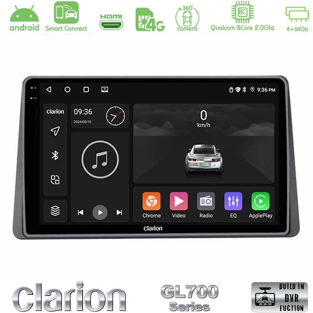 Clarion GL700 Series Dacia Duster 2022-> 8Core Android ClarionOS 4+64GB Navigation Multimedia Tablet 9" Με Carplay & Android Auto Με Carplay & Android Auto