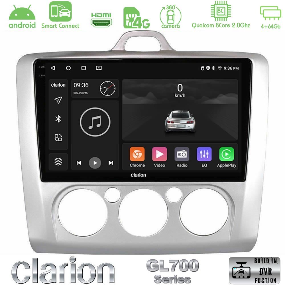 Clarion GL700 Series 8Core Android ClarionOS 4+64GB Ford Focus Manual AC Navigation Multimedia Tablet 9" Με Carplay & Android Auto