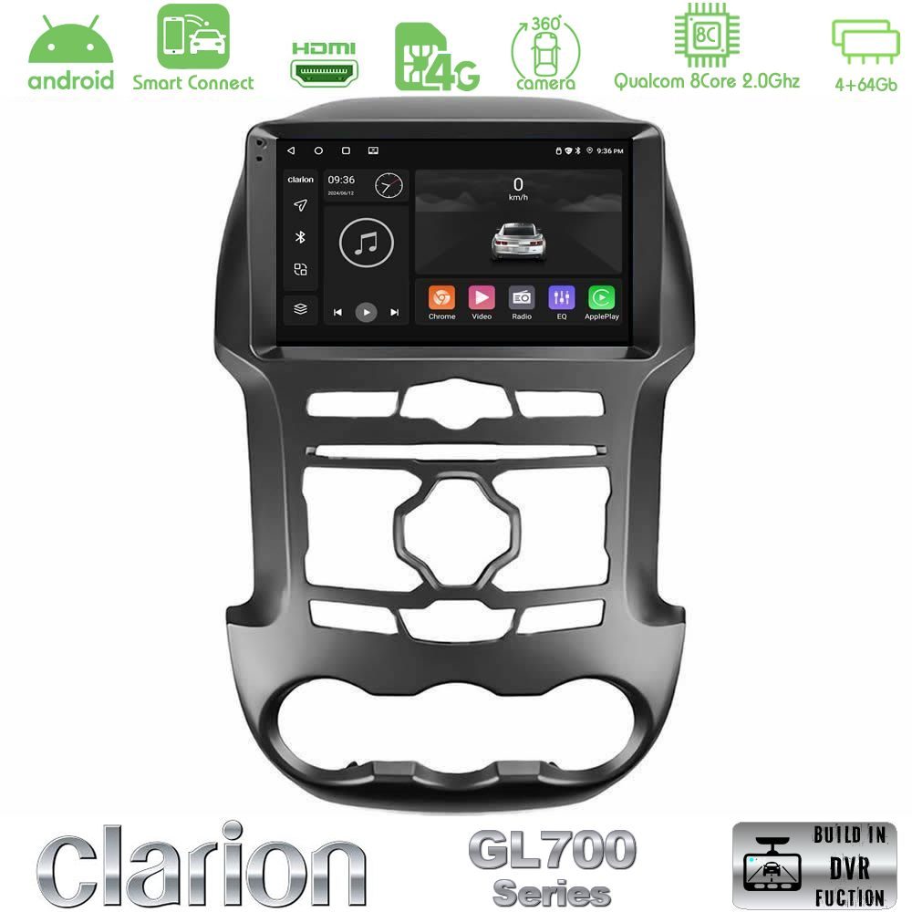 Clarion GL700 Series 8Core Android ClarionOS 4+64GB Ford Ranger 2012-2016 Navigation Multimedia Tablet 9" Με Carplay & Android Auto