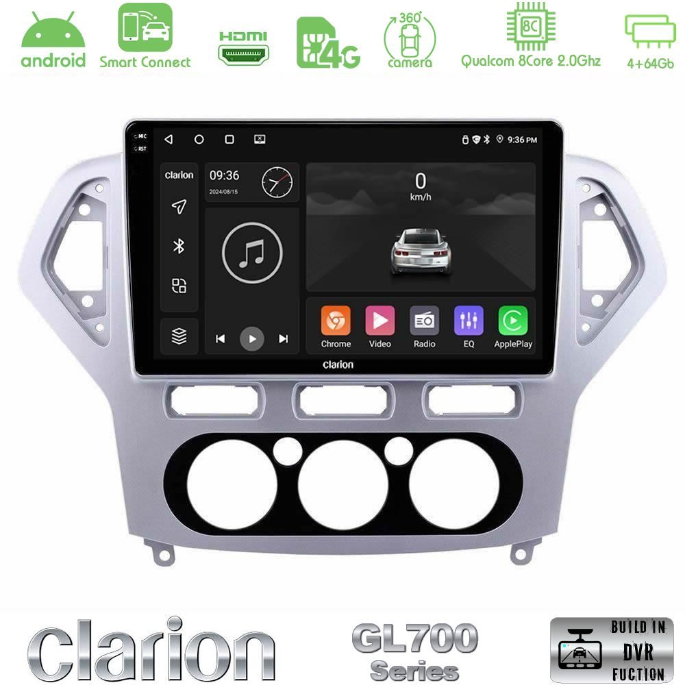Clarion GL700 Series 8Core Android ClarionOS 4+64GB Ford Mondeo 2007-2010 Manual A/C Navigation Multimedia Tablet 10" Με Carplay & Android Auto