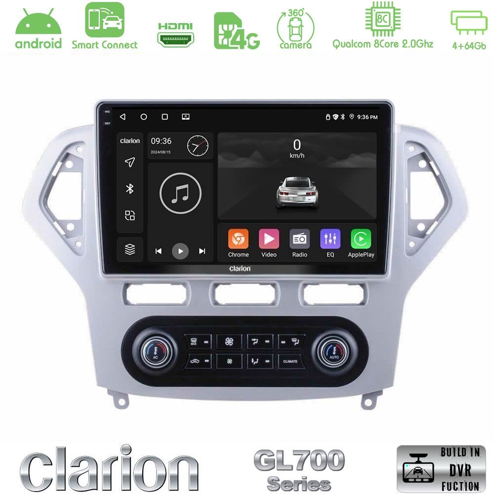 Clarion GL700 Series 8Core Android ClarionOS 4+64GB Ford Mondeo 2007-2011 (Auto A/C) Navigation Multimedia Tablet 10" Με Carplay & Android Auto