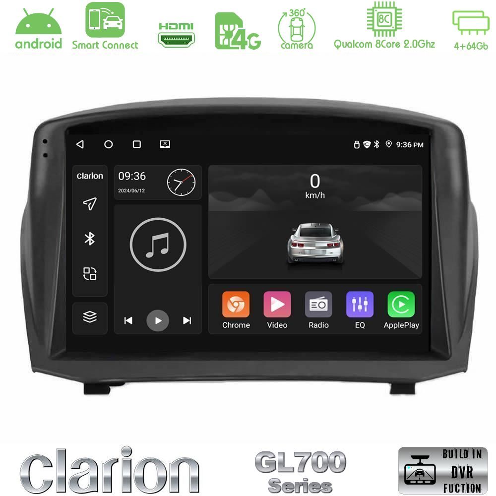 Clarion GL700 Series 8Core Android ClarionOS 4+64GB Ford Fiesta 2008-2016 Navigation Multimedia Tablet 9" (Oem Style) Με Carplay & Android Auto