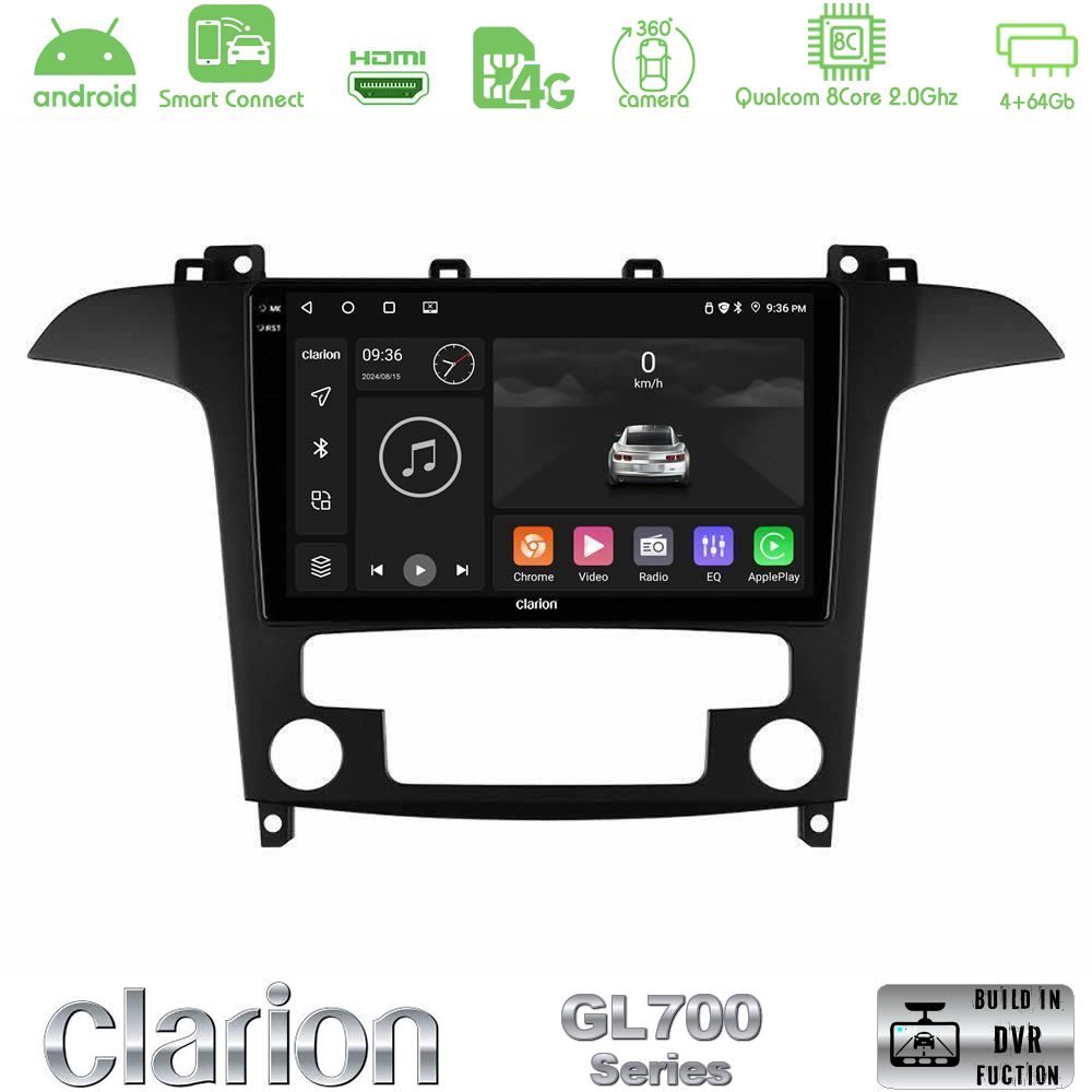 Clarion GL700 Series 8Core Android ClarionOS 4+64GB Ford S-Max 2006-2012 Navigation Multimedia Tablet 9" Με Carplay & Android Auto