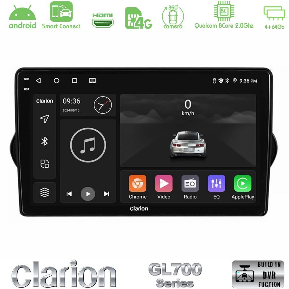 Clarion GL700 Series 8Core Android ClarionOS 4+64GB Fiat Tipo 2015-2022  Navigation Multimedia Tablet 9" Με Carplay & Android Auto