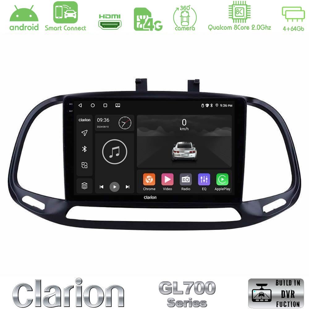 Clarion GL700 Series 8Core Android ClarionOS 4+64GB Fiat Doblo 2015-2022 Navigation Multimedia Tablet 9" Με Carplay & Android Auto